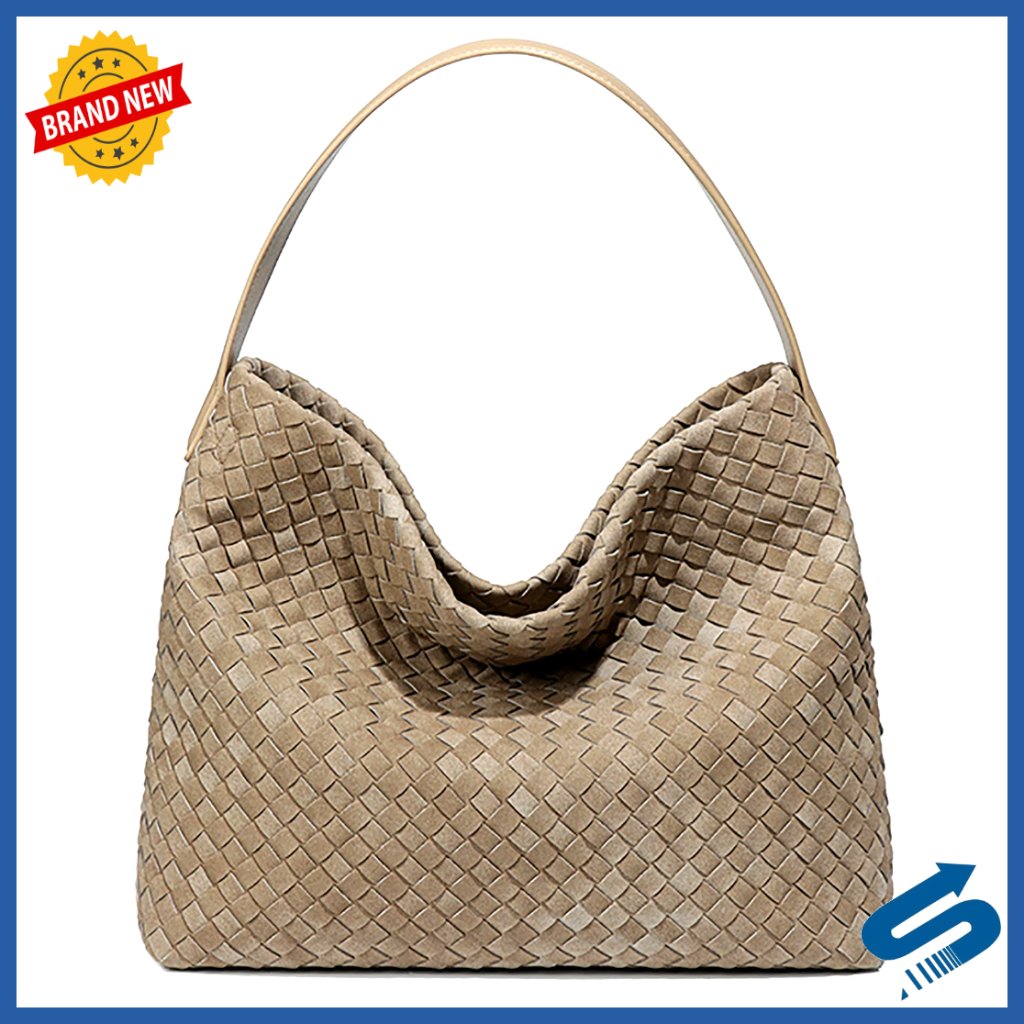 Woven Suede Hobo Tote Shoulder Bag For Work Travel 13.4x11.4